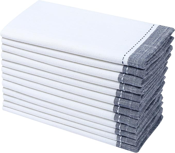 Palisa Cotton Cloth Dinner Napkins Set of 12 Contrast Boarder Napkin for Dinning Table Linen Decor Everyday Party Use Wedding Reception Farmhouse 18x18 Inch – White
