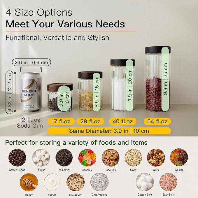 2-pack 40oz Borosilicate Glass Food Storage Jars with Airtight Screw Top Wooden Lids, Leak-Proof Decorative Kitchen & Pantry Canister for Coffee Sugar Cookie Oats Nuts Snacks Fermentation