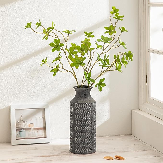 Black Vintage Vase - 11 in Ceramic Decorative Vase - Tall Flower Vase for Home Decor - Table Pedestal Cylinder Bud Vases for Centerpieces - Decoration Farmhouse Vase by Lyeec