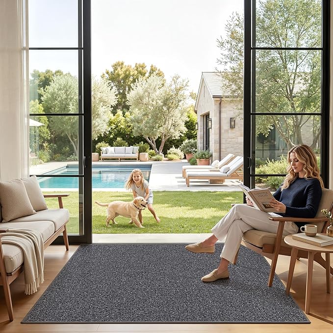 LUMI Ultra Thin Indoor Door Mat for Entrance 24"x36", Non Slip Entryway Mat, Low Profile Doormat, Unique Herringbone Design Carpet for Inside, Patio, Porch, Dark Gray