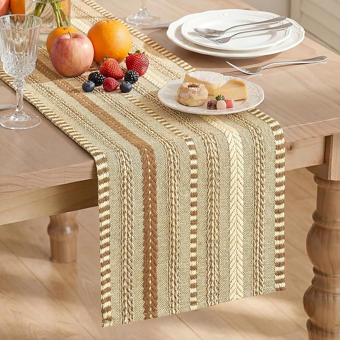 Artoid Mode Light Coffee Farmhouse Woven Table Runner, Seasonal Holiday Rustic Kitchen Dining Table Decoration for Home Party Decor 12x36 Inch
