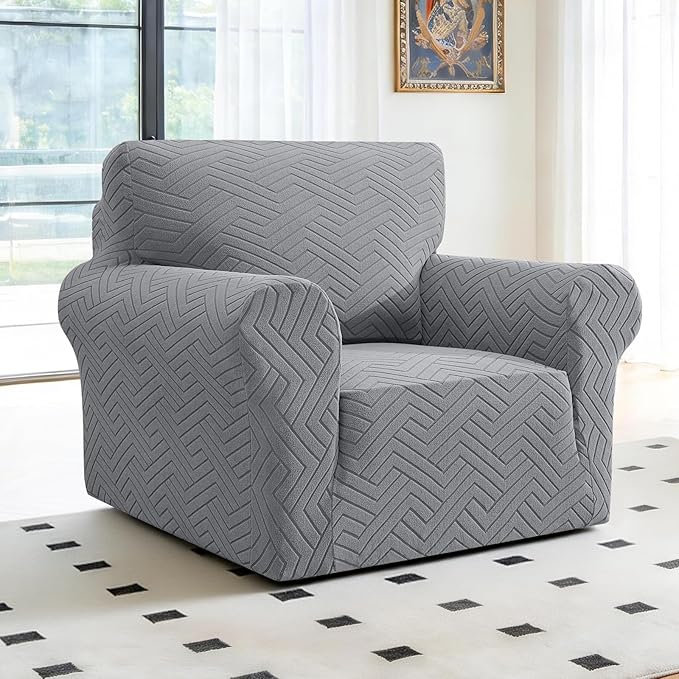 Stretch Sofa Slipcover 1 Piece Couch Sofa Cover,31"-46" Non Slip Soft Couch Sofa Cover Washable Furniture Protector with Non Skid Foam and Elastic Bottom for Kids, Pets,Light Gray