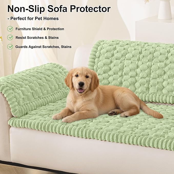 Smiry Couch Covers for Dogs Washable, Non Slip Fuzzy Pet Couch Covers for Sofa, Soft Thick Sofa Slipcovers Furniture Protector Pet Friendly (Sage Green, 27.6" x 47")