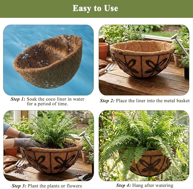 2 Pack Hanging Baskets for Plants Outdoor 12 Inch Butterfly Metal Hanging Planters with Coco Coir Liner, Round Hanging Flower Basket for Home Garden Patio Balcony Porch