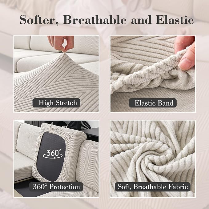 Couch Cushion Covers for Sectional Sofa, Wear Resistant Stretch Sofa Slipcovers for Chair Sofa Cushion Furniture Protector Washable Seat Cover for Pets (Light Gray, 1 Seat Cover M)