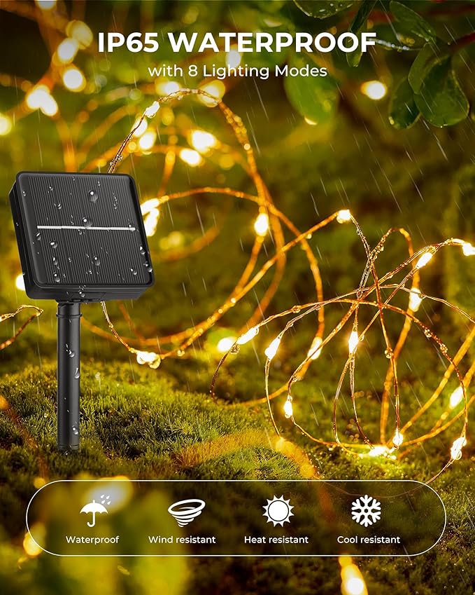 Minetom Solar Fairy Lights,33Ft 100 LED Solar String Lights Outdoor, IP65 Waterproof Patio Lights with 8 Modes for Tree Patio Christmas Party Wedding Decor (Warm White)