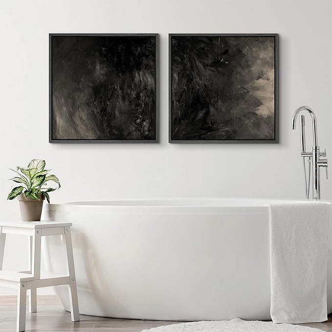SIGNFORD Framed Canvas Print Wall Art Set Dark Moody Abstract Canvas Black and Gray Modern Illustrations Modern Art Minimal Relax/Calm for Living Room, Bedroom, Office - 16"x16"x2 Black