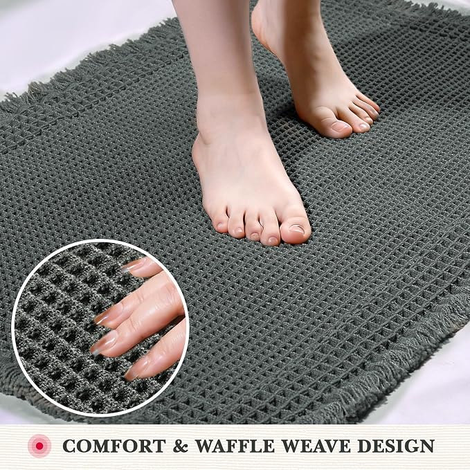 Waffle Bath Mat Set of 3 Non Slip Bathroom Rugs Bath Rug Runner Washable Bath Rugs Knit Bath Mats, Quick-Drying Floor Mat, Boho Tassel Style Suitable for Bathroom Floor, 24''x17''+24''x36''+24''x48''