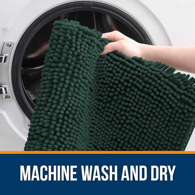 OLANLY Large Bathroom Rugs 40x32, Soft Absorbent Chenille Bath Rugs, Rubber Backing Quick Dry, Machine Washable Bath Mats for Bathroom Floor, Tub and Shower, Home Decor Accessories, Blackish Green