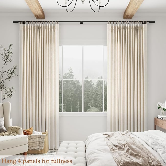 Aersas Natural Pinch Pleat Linen Curtains 86 Inch Length 2 Panels Set for Bedroom Dining Room Semi Sheer Linen Boho Farmhouse Neutral Window Curtains 86 Inches Long for Living Room Nursery 50x86
