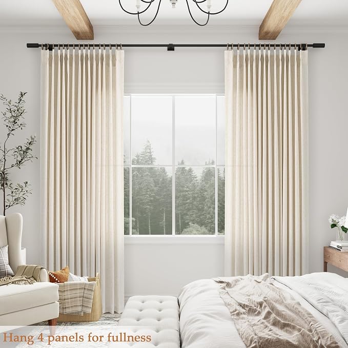 Aersas Natural Cream Pinch Pleated Linen Curtains 86 Inches Long for Living Room Bedroom Pinch Pleat with Hooks Back Tab Light Filtering Boho Farmhouse Semi Sheer 86 Inch Curtain for Dining Room
