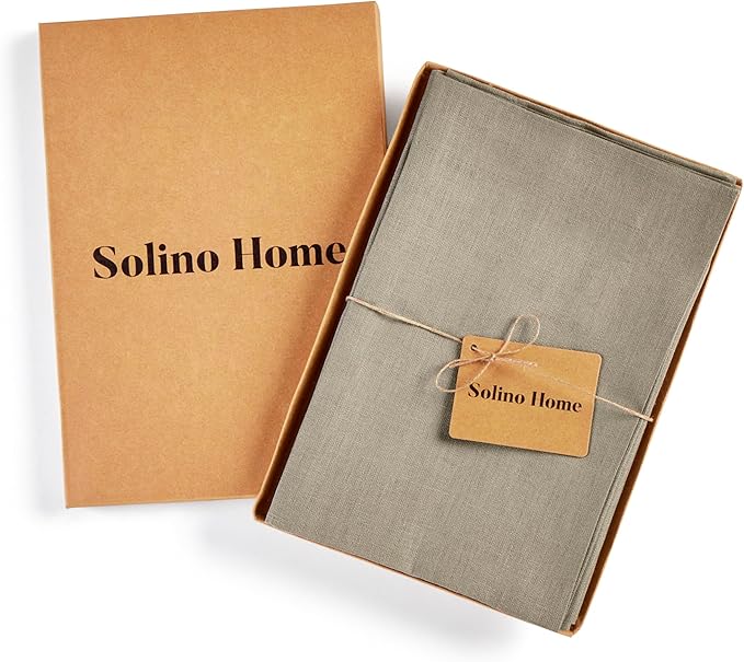 Solino Home Linen Napkins Set of 4-100% Pure Linen Vintage Khaki Dinner Napkins Cloth 20 x 20 Inch for Spring, Summer - Fete, Handcrafted and Machine Washable