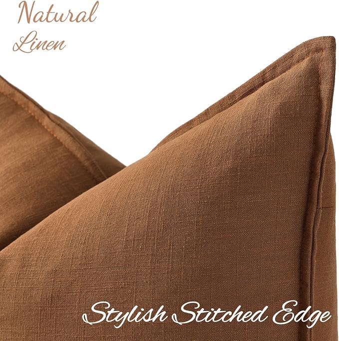 decorUhome Fall Decorative Linen Euro Sham Throw Pillow Covers 26x26 Inch Set of 2 Brick Neutral Pillow Covers with Flange Edges Soft Farmhouse Boho Accent Pillow Cases for Couch Bed Living Room