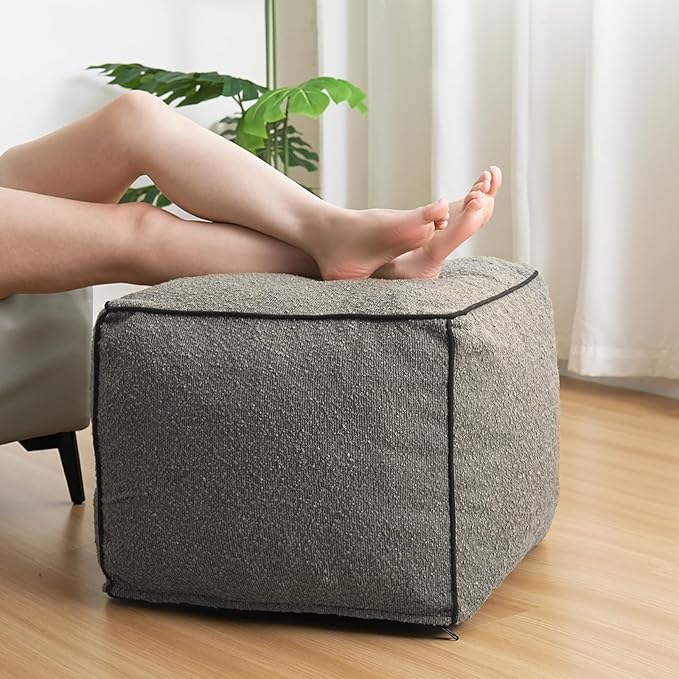 Pouf Ottoman Stuffed Modern Foam Filled Foot Rest Poufs for Living Room Chair Decorative 20 X 15 Inches Boho Relax Stool Floor Poufs Foot Rest for Living Room,Grey