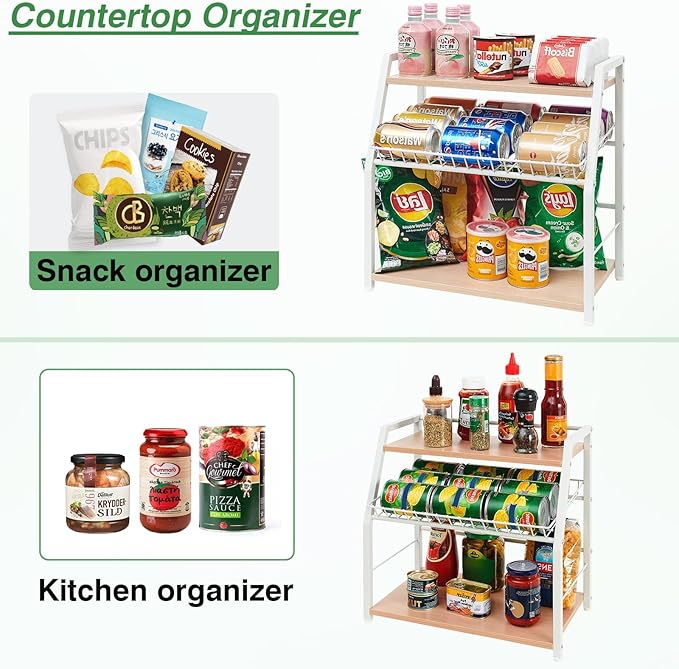 Kitchen Countertop Organizer, Snack Organizer Candy Display Stand Coffee Station Organizer, 3 Tier Wooden Counter Storage for Soda Cans Condiment Tea, for Pantry Office Bathroom, White (White)