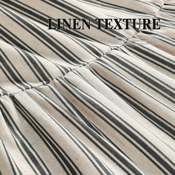 Farmhouse Shower Curtain with Ruffle Hem Linen Shower Curtains for Bathroom Country Vintage Rustic Natural Fabric, Cream-Black Stripe 72" W x 78" L