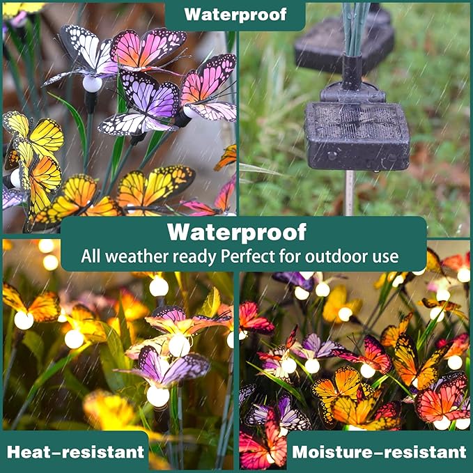 TONULAX Solar Garden Lights - 6 Pack Swaying Butterfly Light, Swaying in The Wind, Solar Outdoor Lights, Yard Patio Pathway Decoration, High Flexibility Iron Wire & Realistic Butterflies (6 Pack)