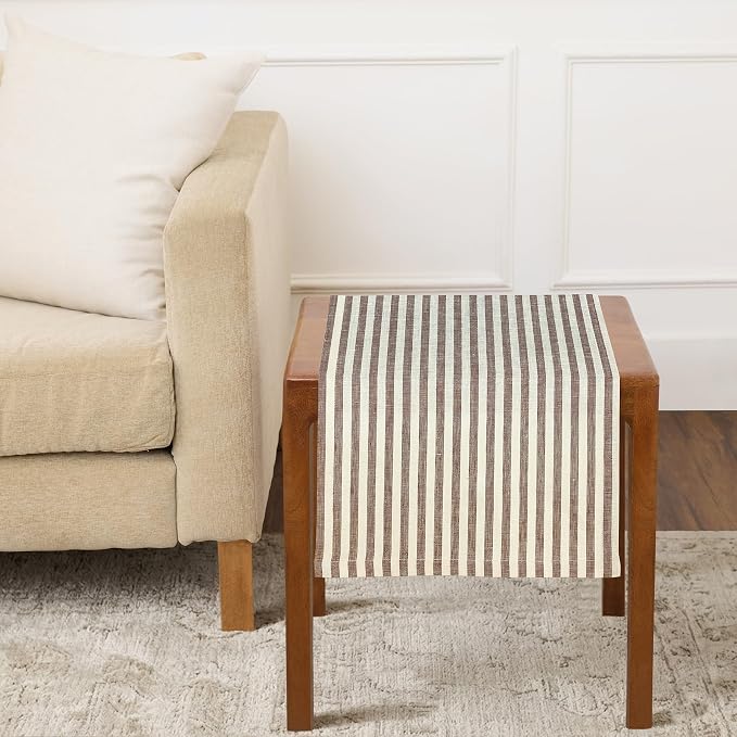Solino Home Linen Table Runner 36 Inches - Amalfi Stripe 100% Pure Linen Brown and Cream Farmhouse Table Runner 14 x 36 Inch Ideal for Dresser and Coffee Tables