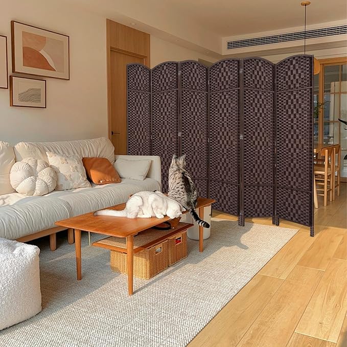 HALLYBEE Room Divider, Room Dividers and Folding Privacy Screens, 16in Privacy Screen, 6 Panel Temporary Wall Partitions, 6ft Space Separation Panel Screen, Brown