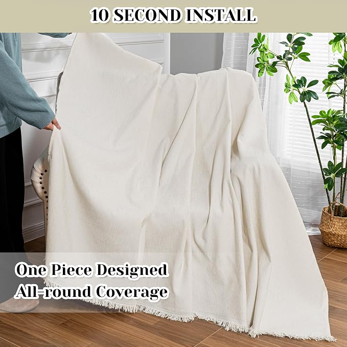 MEETSKY Oversized Chair Cover Washable Armchair Sofa Cover for Dog, Couch Protector for Sofa Single Cover, Small Couch Cover Sofa Throw Cover with Tassel, 71" x 91", Beige