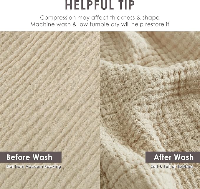 EMME Cotton Blanket King Size for Bed Soft Muslin Blankets 108"x90" Light Tan Lightweight Breathable Layering Bedspread Coverlet All Season Gauze