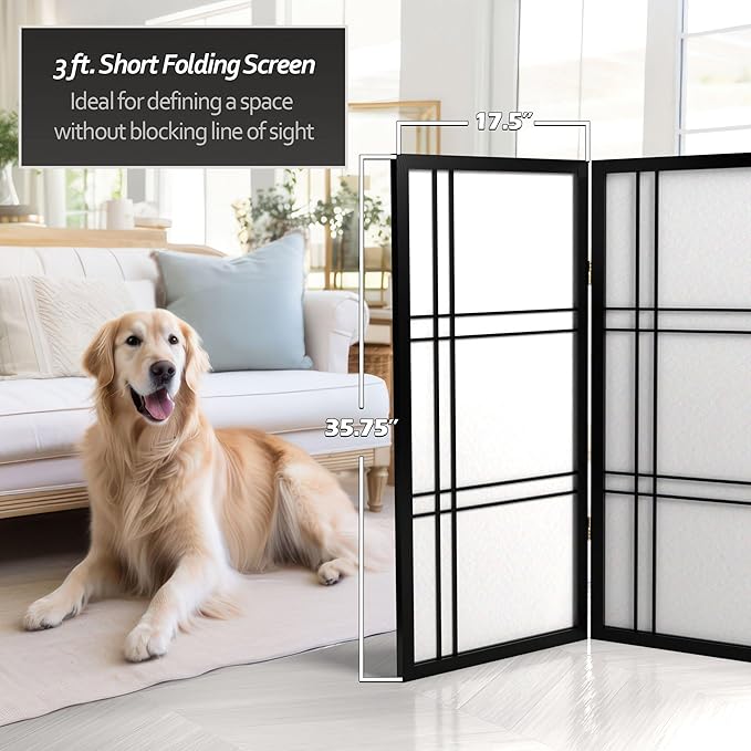 3 ft. Short Double Cross Shoji Screen - Black - 4 Panels