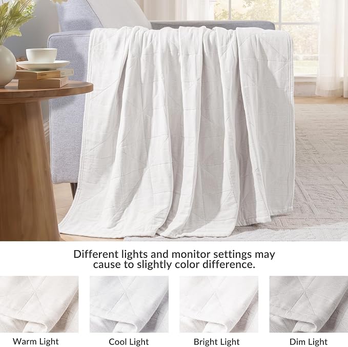 Exclusivo Mezcla 100% Cotton Muslin Blanket for Bed, Queen Size 4-Layer Moisture-Wicking and Breathable Ultra Soft Gauze Blanket for Spring Summer, 90"x90", Pure White