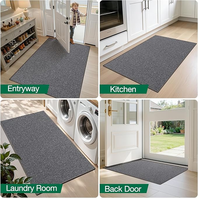 LUMI Ultra Thin Indoor Door Mat for Entrance 48"x72", Non Slip Entryway Mat, Low Profile Doormat, Unique Herringbone Design Carpet for Inside, Patio, Porch, Dark Gray