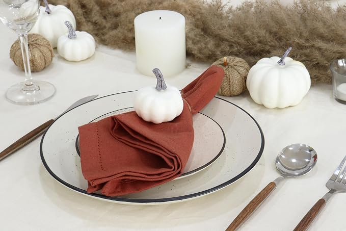 PurpleEssences Rust Set of 12 Hemstitch Cloth Dinner Napkins 100% Cotton - Soft Durable Washable - Ideal for Wedding Spring Easter Summer - Perfect Everyday Use Table Linen 18x18 - Rust