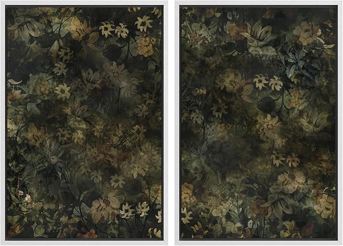 SIGNWIN Framed Canvas Print Wall Art Set Botanical Shadows Dark Floral Illustrations Modern Art Rustic Relax/Calm for Living Room, Bedroom, Office - 16"x24"x2 White