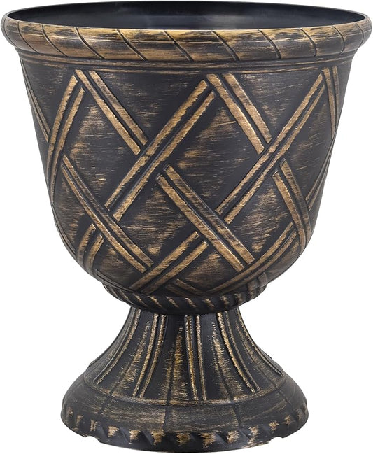 Arcadia Garden Products PL60GD Lattice Plastic Garden Urn, Classic Decorative Garden Pot Planter for Indoor and Outdoor Plants, Gold