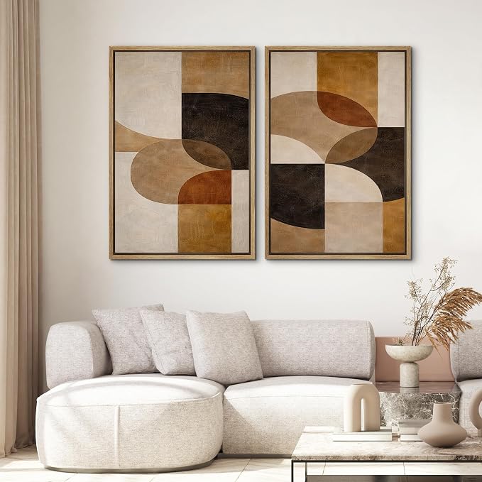 SIGNWIN Framed Canvas Print Wall Art Mid-Century Earthy Geometric Illustrations Modern Art Minimal Boho Relax/Calm for Living Room, Bedroom, Office - 16"x24"x2 NATURAL