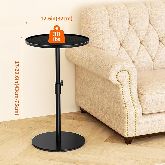 Metal End Table, Height Adjustable Side Tables Living Room, Small Side Table for Small Spaces Round Drink Table TV Tray Table for Living Room, Bedroom, Balcony, Office, Indoor & Outdoor