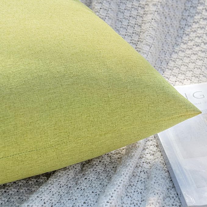 MIULEE Pack of 2 Decorative Outdoor Solid Waterproof Throw Pillow Covers Spring Faux Linen Garden Farmhouse Cushion Cases for Patio Tent Balcony Couch Sofa 20x12 Inch Moss Green