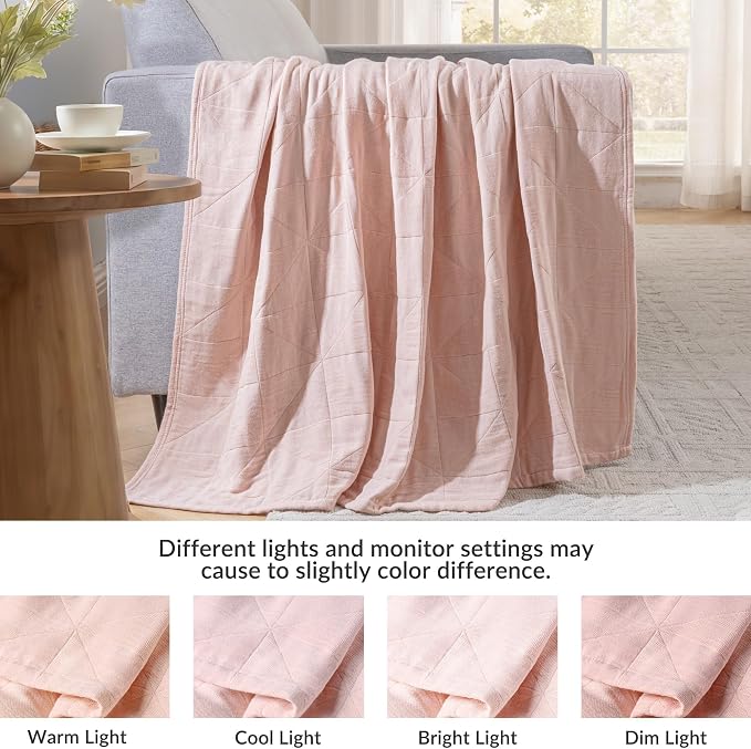 Exclusivo Mezcla 100% Cotton Muslin Blanket for Bed, Queen Size 4-Layer Moisture-Wicking and Breathable Ultra Soft Gauze Blanket for Spring Summer, 90"x90", Pink