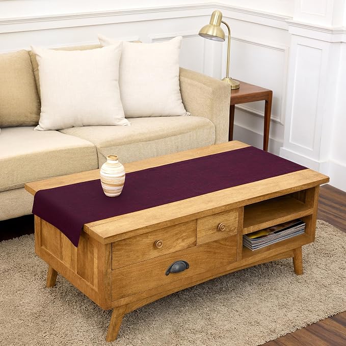 Solino Home Linen Small Table Runner 48 Inches - Athena, 100% Pure Linen Chambray Burgundy Table Runner 14 x 48 Inch Ideal for Dresser and Coffee Tables