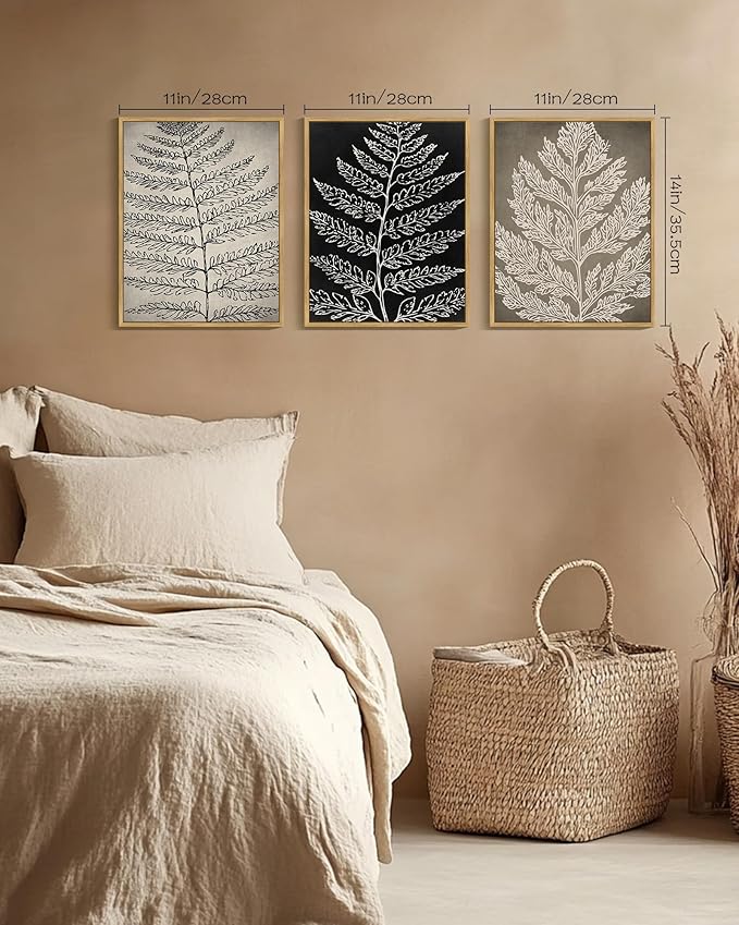 PHOPAGO Vintage Antique Botanical Framed Wall Art Bohemainn Retro Tan Plant Leaf Wall Decor Nature Mid Century Modern Decor - 11x14in Natural Framed