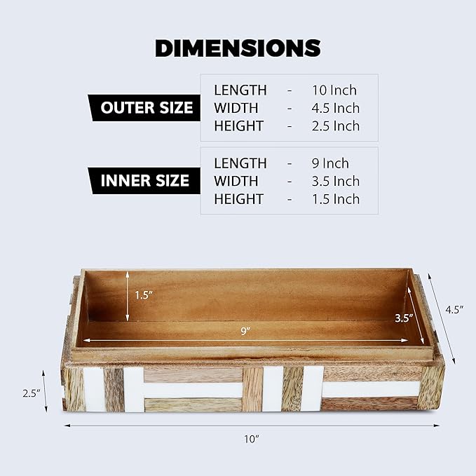 Handicrafts Home White Decorative Storage Box with Lid Wooden Coffee Table Storage Box Decorative Organizer for Living Room Decor – Resin Inlay Marquet Chase Collection - 10x4.5x2.5