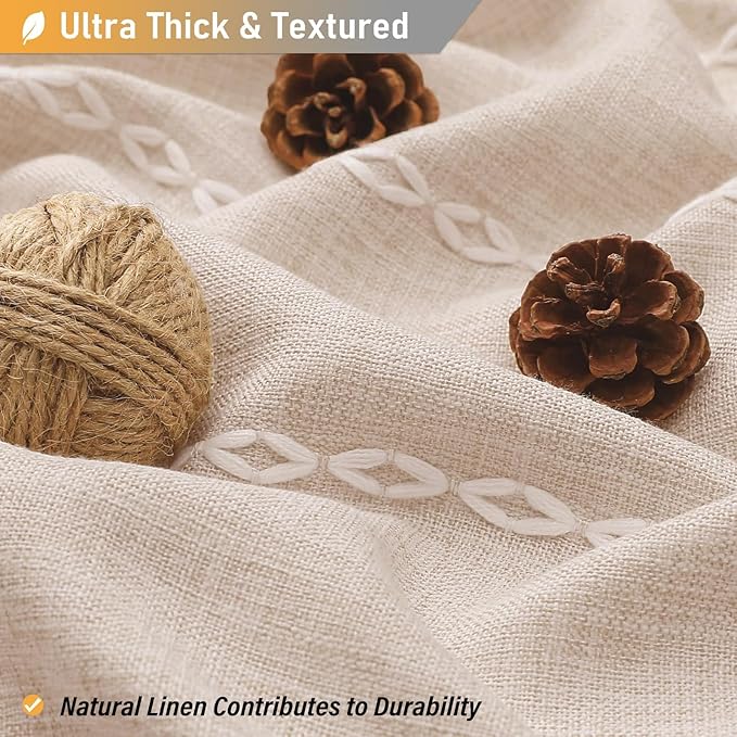 BTTN 80 Inch Long Shower Curtain - 72x80 Boho Chic Farmhouse Linen Thick Striped Fabric Shower Curtain Set with Plastic Hooks, Tall Rustic Country Luxury Cloth Shower Curtains for Bathroom - Tan/Taupe