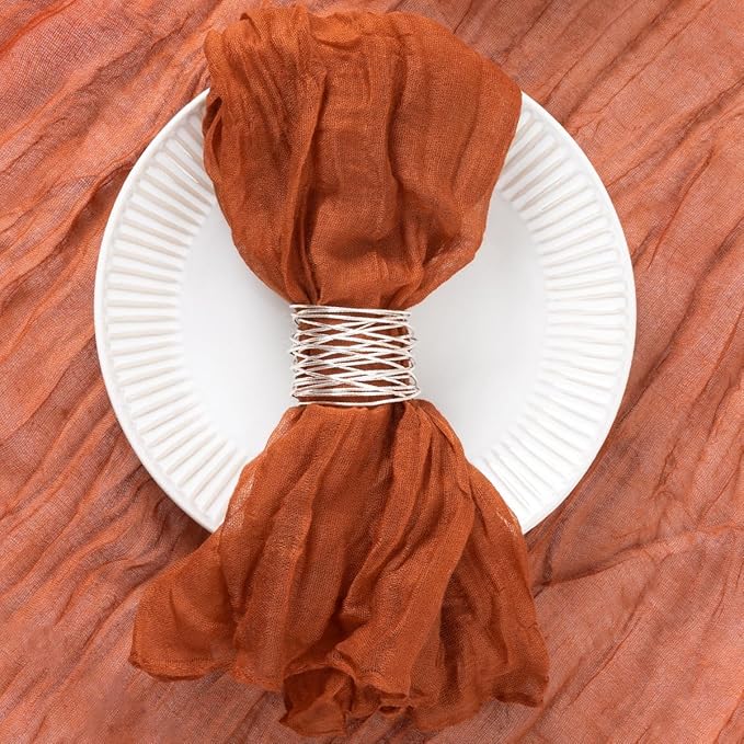 DeZerlor 12 Pack Terracotta Cheesecloth Napkins Burnt Orange Summer Cloth Napkins Set of 12 Dinner Napkins Bulk 21x21 Inches for Wedding Bridal Shower Baby Shower Parties