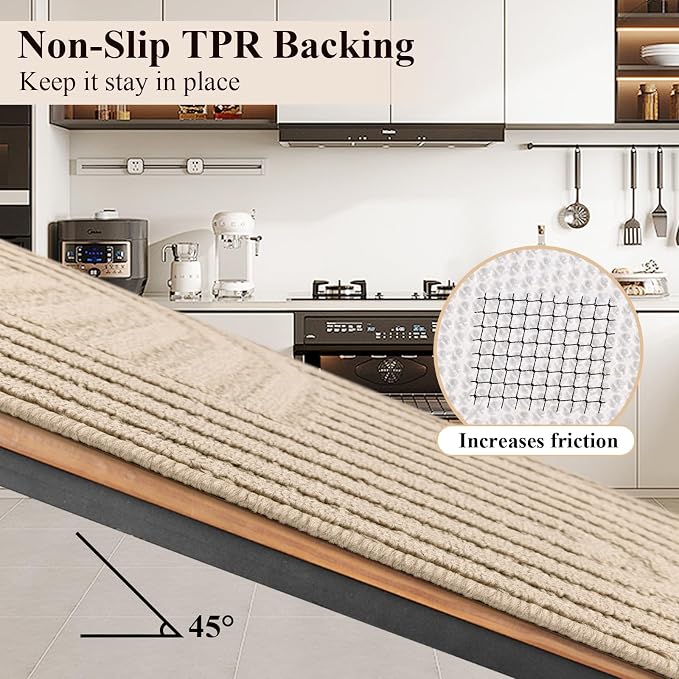 U'Artlines Kitchen Rugs and Mats Set of 3, Non Skid Washable Beige Geometric Kitchen Mats for Floor, Absorbent and Stain Resistant Floor Mat for Laundry, Sink Decor 20x32+20x48+20x59