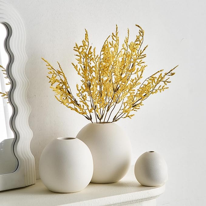 Ceramic Vase Set of 3 for Modern Home Decor, Boho Vase White Round Vase Minimalist Decorative Vase for Table Centerpiece Wedding Dining Living Room Office Entryway Coffee Table Decor