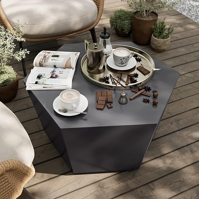 UPHA 28" Hexagon Outdoor Coffee Table, Modern Hollow Concrete Patio Table, Small Minimalist Low Accent Table for Living Room, Balcony, Deck, Backyard, Dark Gray