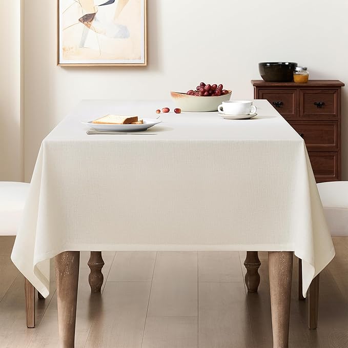 Beige Table Cloth for Rectangle 6 Foot Table 55 x 102 Inch Neutral Colored Linen Rectangular Tablecloth Heavy Duty Wrinkle Resistant Rustic Farmhouse Oblong Tablecloth for Dining Holiday Wedding