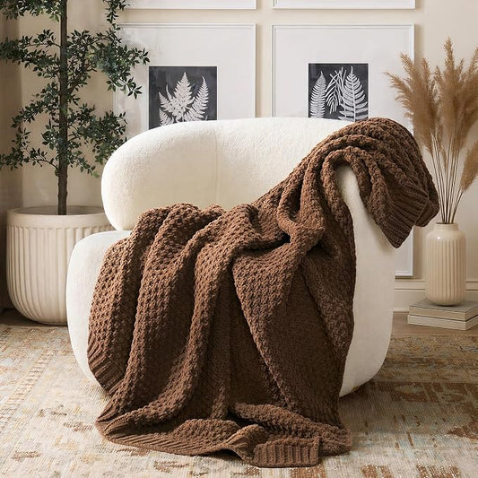 EVERGRACEHOME Chunky Chenille Knit Throw Blanket for Couch, Soft Luxurious Moss Stitch Blankets for Bed, Cozy Decorative Farmhouse Knitted Throws for Sofa, Burnt Orange, 50" x 60"