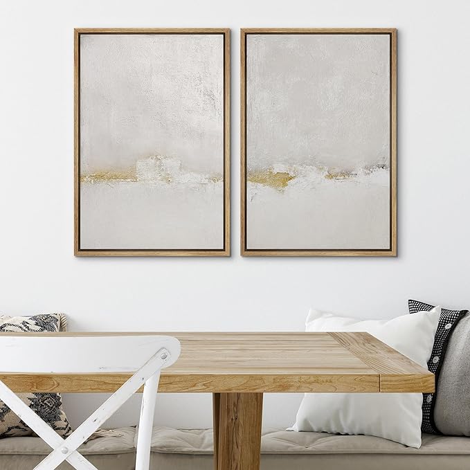 SIGNWIN Framed Canvas Print Wall Art Pastel Grunge Gray Landscape Abstract Shapes Illustrations for Living Room, Bedroom, Office - 16"x24"x2 Natural