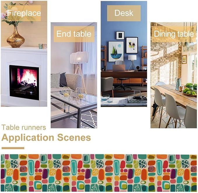 Mid Century Geometry Table Runner Colorful Rectangle Bohemia Abstract Geometry Pattern for Home Kitchen Table Decor Dining Coffee Room Party Decor 13x120in