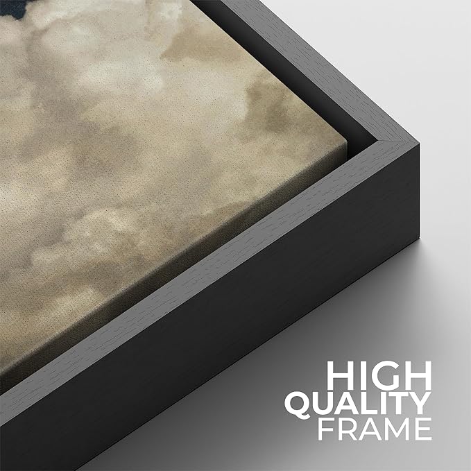 SIGNFORD Framed Canvas Print Wall Art Set Vintage Cloud Soft Neutral Sky Illustrations Modern Art Minimal Relax/Calm for Living Room, Bedroom, Office - 16"x16"x2 Black