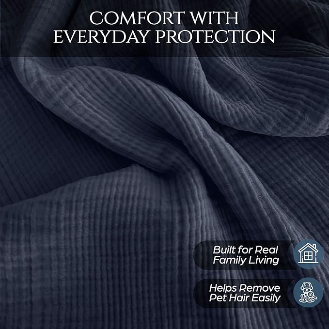 Cloud Like Washable Sofa Cover%100 Pure Cotton, Gauze Couch Covers for L Shape, U Shape, Sectional Sofa, Large Muslin Natural Fabric, Prewashed Couch Cover (Space Blue, 95x118 / 240x300 cm)