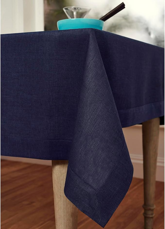 Solino Home Linen Tablecloth 60 x 120 Inch - 100% Pure Linen Chambray Navy Table Cloth for Rectangular Tables - Athena, Machine Washable Cloth Tablecloth for Summer, 4th of July